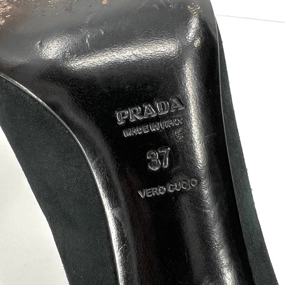 PRADA Shoes Womens 37 Green Calzature Donna Suede Comma Heel Almond Toe Pump - Picture 9 of 10